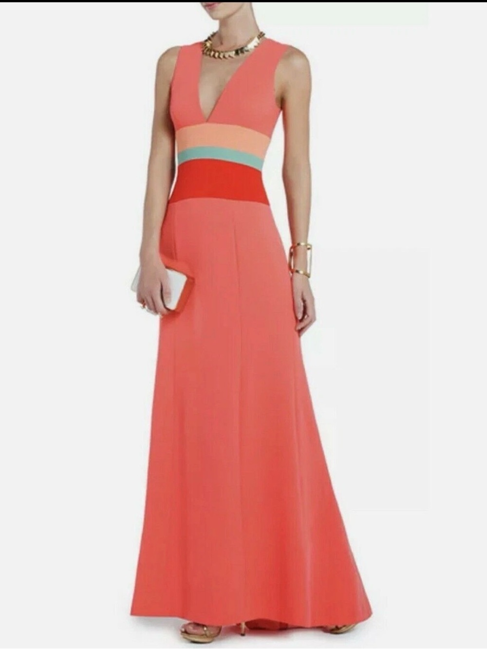 BCBGMAXAZRIA Multi Color "Lizette" Maxi Reef Combo Formal Dress Size: US 0